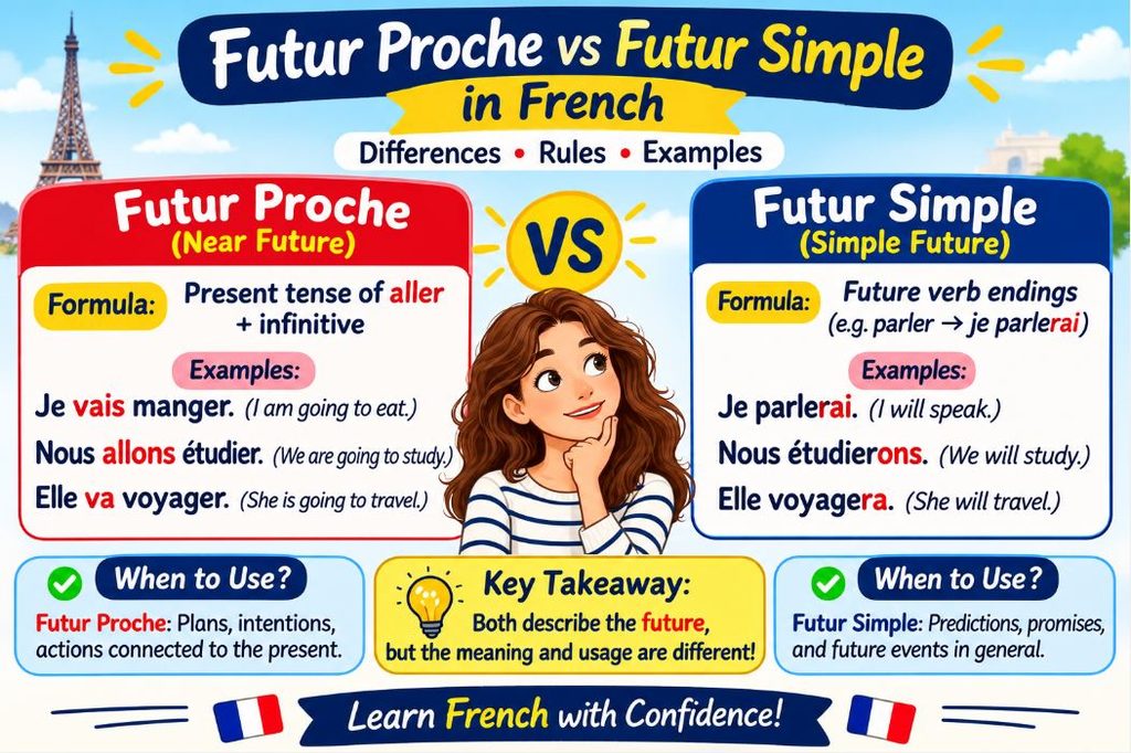 Futur proche vs futur simple in French with rules and examples
